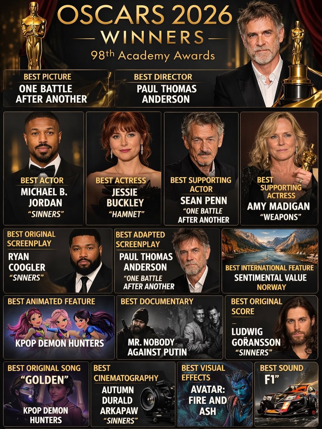 Οι μεγάλοι νικητές των Oscars 2026: Θρίαμβος για το 